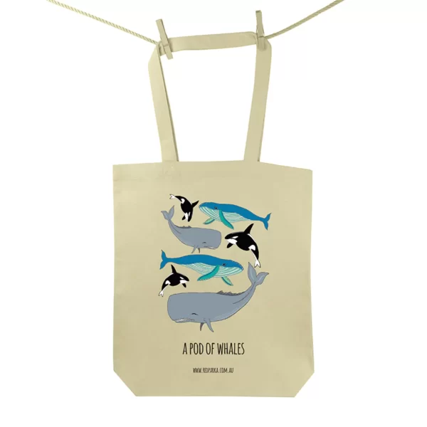 Pod of whales tote bag - red parka