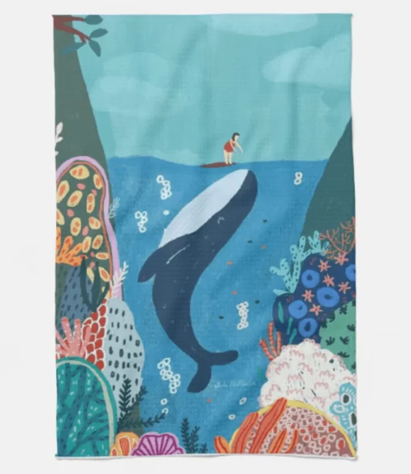 tea towel surfer and whale - suki mcmaster